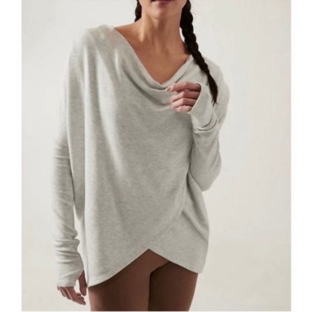 Athleta Light Gray Heather Purana Wrap Sweatshirt Sz.SP